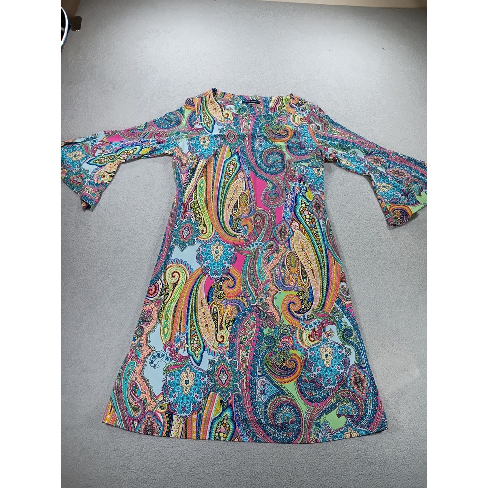 Tommy Hilfiger Women Paisley Bell Sleeve Shift Dress Multi 6 Retro Boho